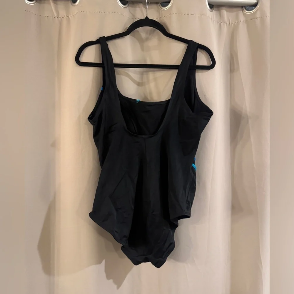 Croft & Barrow Black and Blue Striped Swimsuit